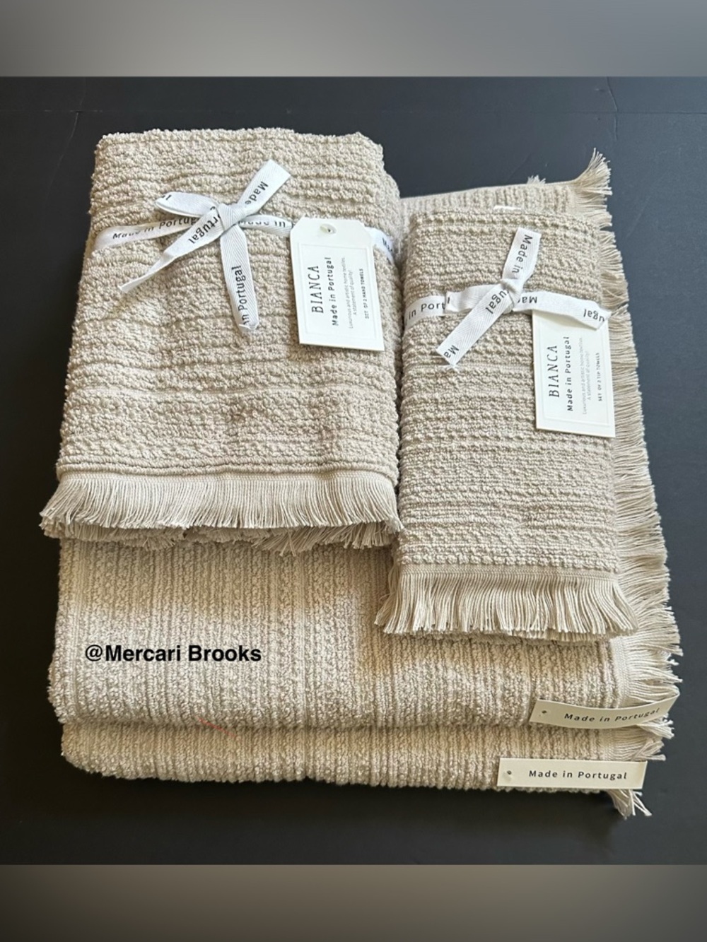 🎁BIANCA Bath Towel Set - Taupe Cotton Boucle Textured Pattern - 6 Pieces